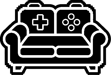 Single-colour black GeekZoneCouch couch mark: a solid black couch silhouette with the cushions, the D-pad and the four face buttons cut out as transparent lines